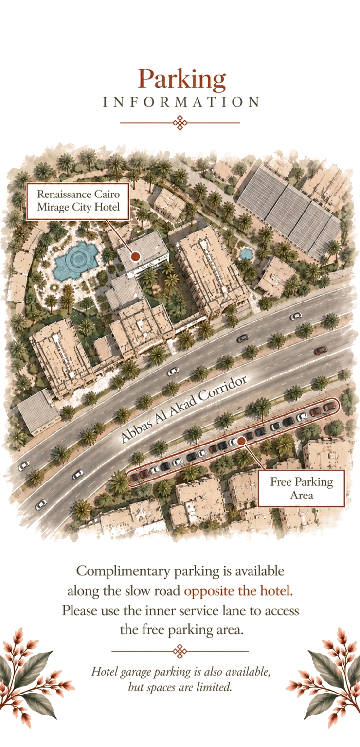 Parking location and complimentary parking information